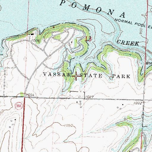 Topographic Map of Pomona State Park Heart Stays Campground, KS