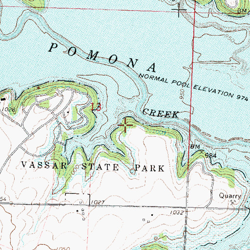 Topographic Map of Pomona State Park Red Oak Campground, KS