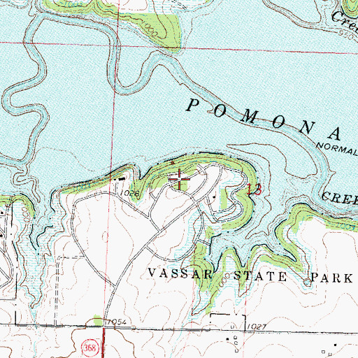 Topographic Map of Pomona State Park Waucondah Campground, KS