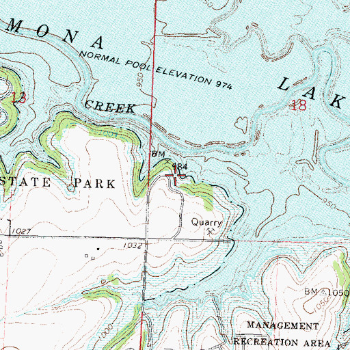 Topographic Map of Pomona State Park White Feather Campground, KS