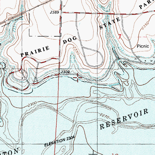 Topographic Map of Prairie Dog State Park Meadowlark Campground, KS