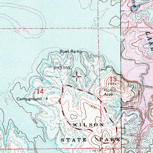 Topographic Map of Wilson State Park Buffalograss Campground, KS