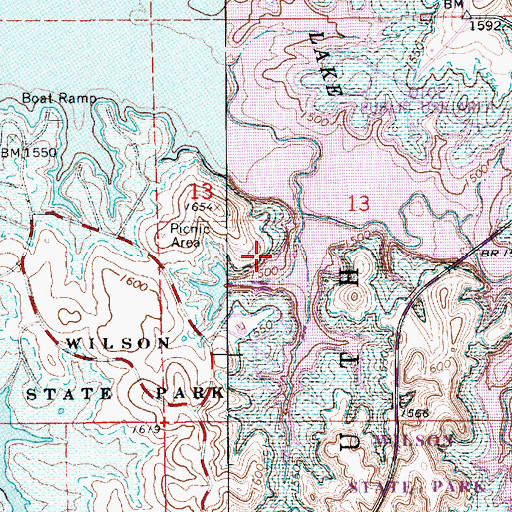 Topographic Map of Wilson State Park Indiangrass Campground, KS