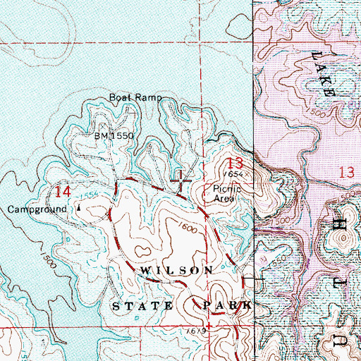 Topographic Map of Wilson State Park Lovegrass Campground, KS
