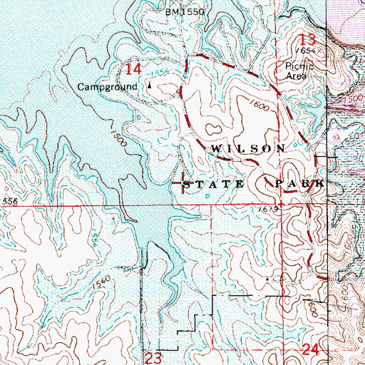 Topographic Map of Wilson State Park Switchgrass Campground, KS