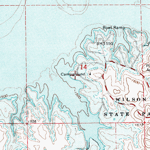 Topographic Map of Wilson State Park Wheatgrass Campground, KS