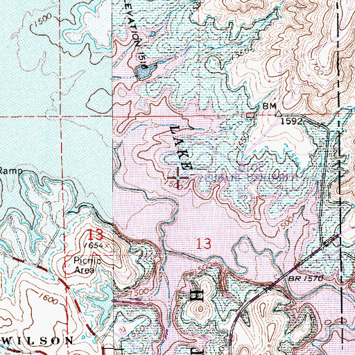 Topographic Map of Wilson State Park Yucca Campground, KS