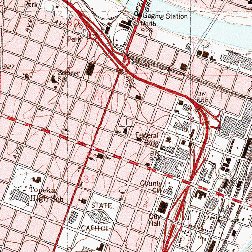 Topographic Map of YMCA of Topeka Downtown Branch, KS