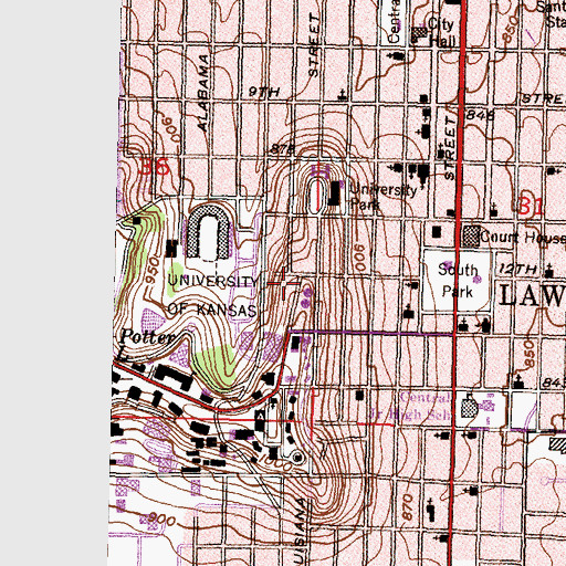Topographic Map of University of Kansas Lawrence Pinet House, KS