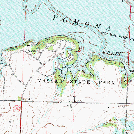 Topographic Map of Pomona State Park Lighthouse Bay Marina, KS