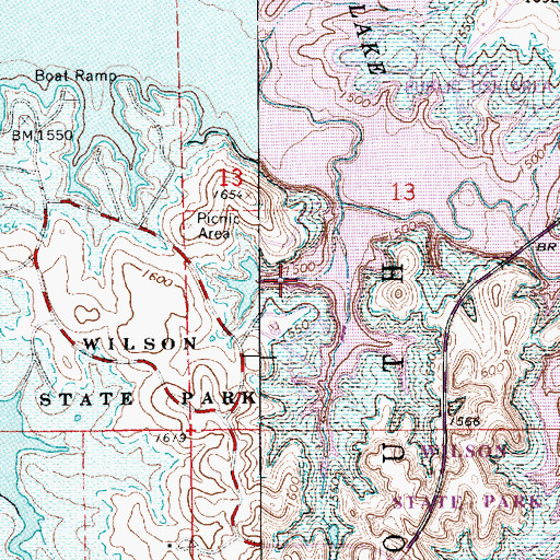 Topographic Map of Wilson State Park Marina, KS