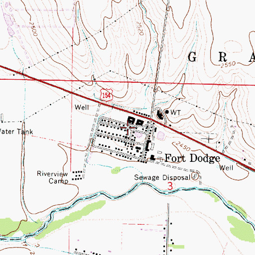 Topographic Map of Dodge City Pershing Barracks Post Hospital, KS