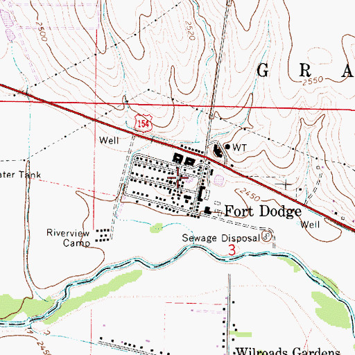 Topographic Map of Fort Dodge Halsey Hall, KS