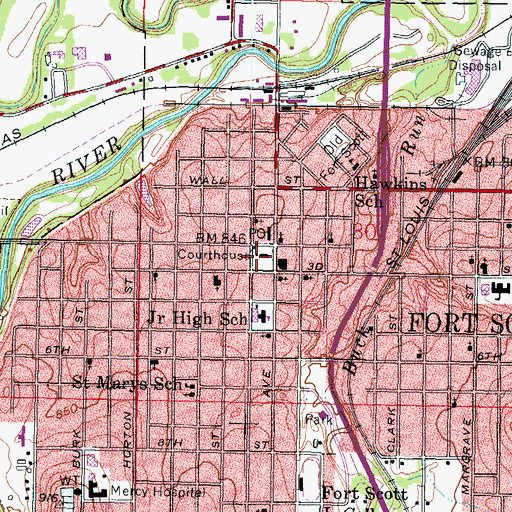 Topographic Map of Bourbon County Courthouse, KS