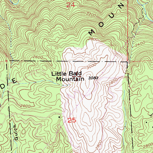 Topographic Map of Little Bald Mountain, CA