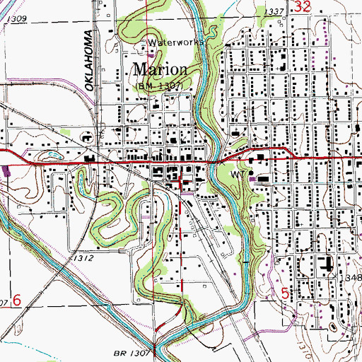 Topographic Map of Marion County Courthouse, KS