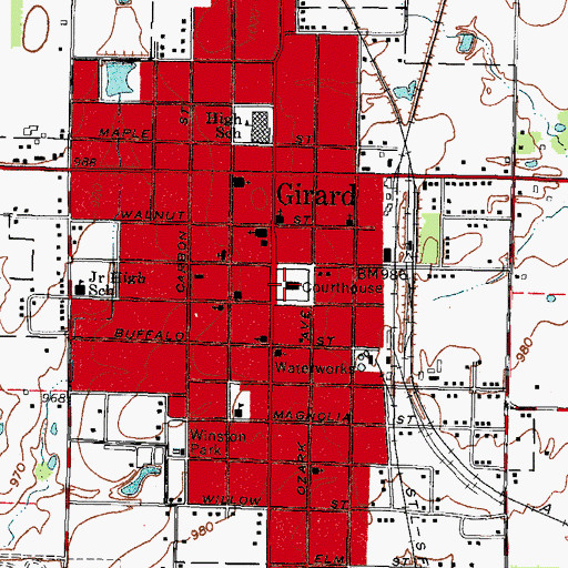 Topographic Map of Crawford County Courthouse, KS