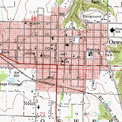 Topographic Map of Labette County Courthouse, KS