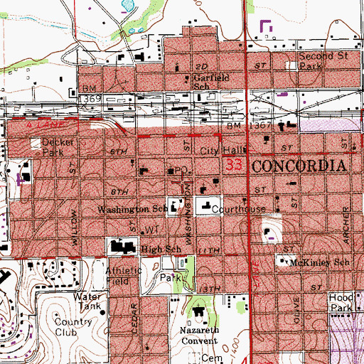 Topographic Map of Cloud County Courthouse, KS
