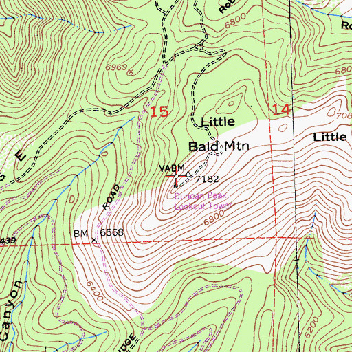 Topographic Map of Little Bald Mountain, CA