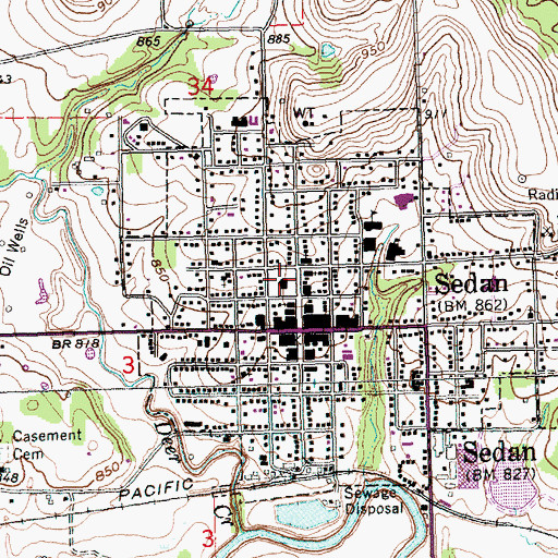 Topographic Map of Chautauqua County Courthouse, KS