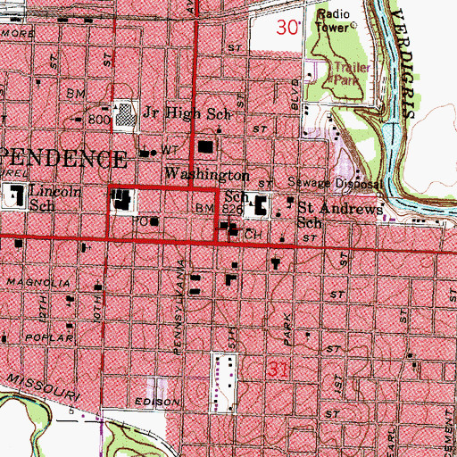 Topographic Map of Montgomery County District Court Independence, KS