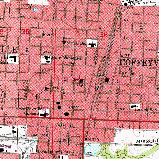 Topographic Map of Montgomery County District Court Coffeyville, KS
