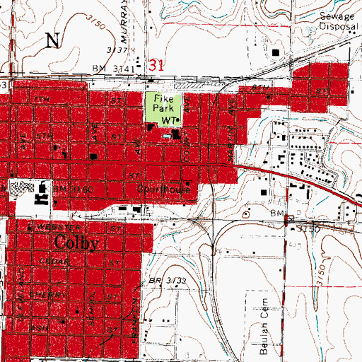 Topographic Map of Thomas County Courthouse, KS