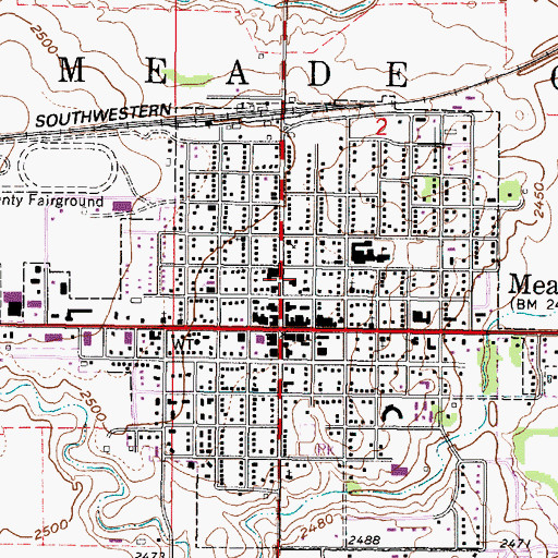 Topographic Map of Meade County Courthouse, KS