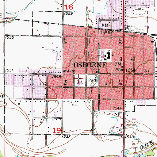 Topographic Map of Osborne County Courthouse, KS