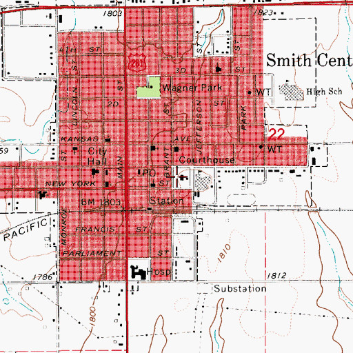 Topographic Map of Smith County Courthouse, KS