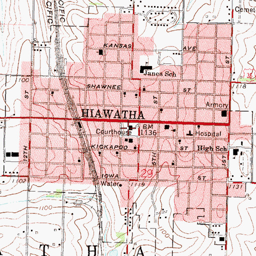 Topographic Map of Brown County Courthouse, KS