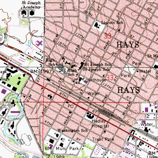 Topographic Map of Ellis County Courthouse, KS