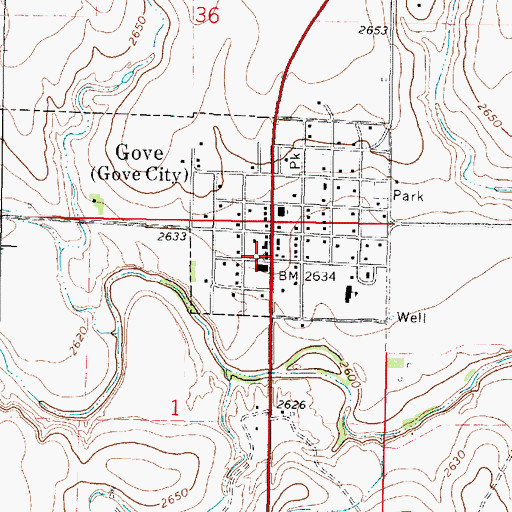 Topographic Map of Gove County Courthouse, KS
