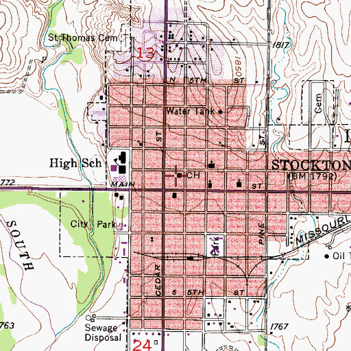 Topographic Map of Rooks County Courthouse, KS