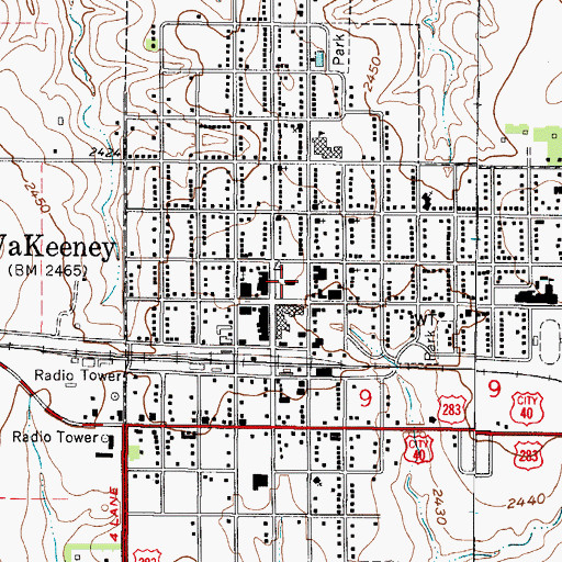 Topographic Map of Trego County Courthouse, KS