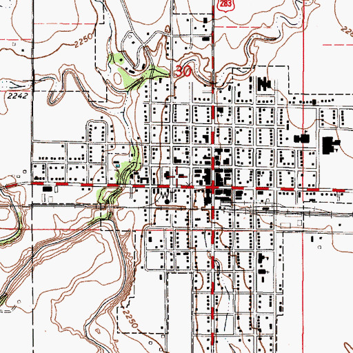 Topographic Map of Ness County Courthouse, KS