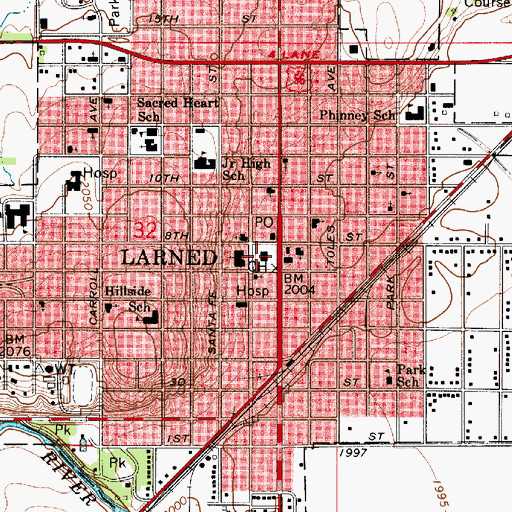 Topographic Map of Pawnee County Courthouse, KS
