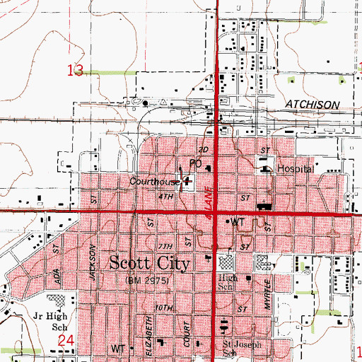 Topographic Map of Scott County Courthouse, KS