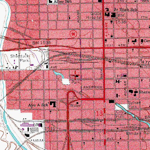 Topographic Map of Reno County Courthouse, KS