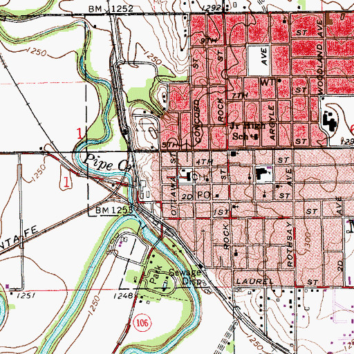 Topographic Map of Ottawa County Courthouse, KS