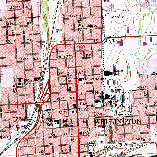 Topographic Map of Sumner County Courthouse, KS