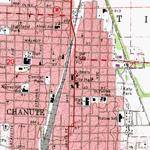 Topographic Map of Neosho County Courthouse Chanute, KS