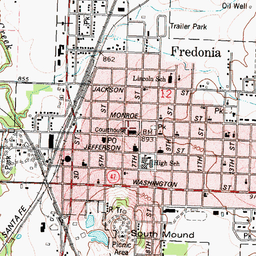 Topographic Map of Wilson County Courthouse, KS