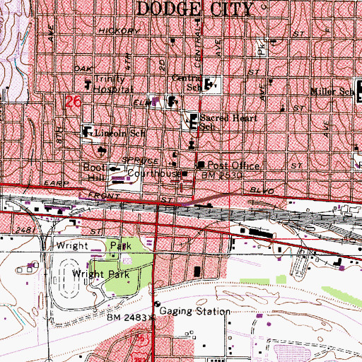 Topographic Map of Ford County Government Center, KS