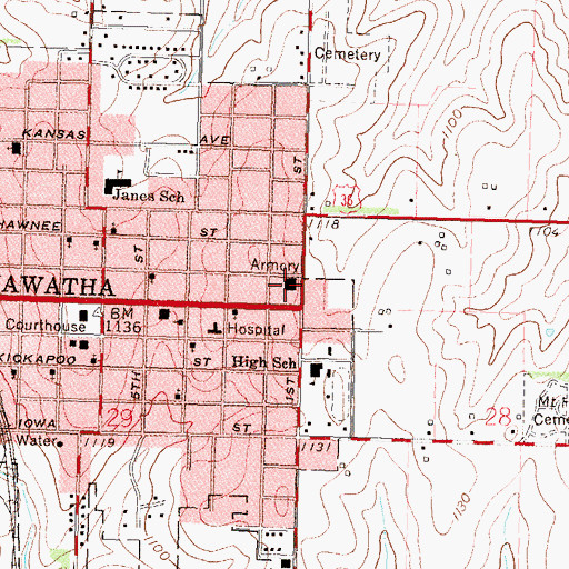 Topographic Map of Kansas National Guard Armory Hiawatha, KS