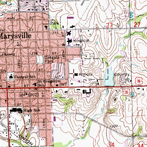 Topographic Map of Kansas National Guard Armory Marysville, KS