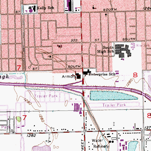 Topographic Map of Kansas National Guard Armory Wichita South, KS