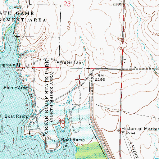 Topographic Map of Cedar Bluff State Park Office, KS