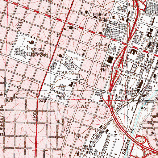 Topographic Map of Memorial Hall, KS